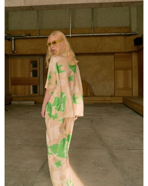 Lost Pattern Green Frida's Dream Wide-Leg Silk Pants