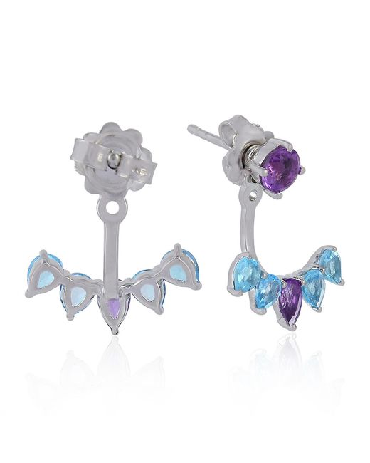 Artisan Purple Blue Topaz Amethyst Designer Ear Jackets 14k White Gold Handmade Jewelry