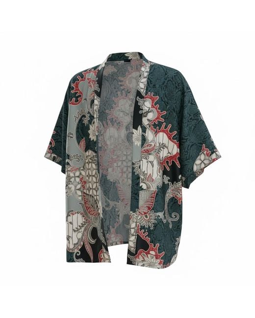 ORIGIN OF HEARTS Gray Sendai Minimal Resort Satin Kimono Shirt for men