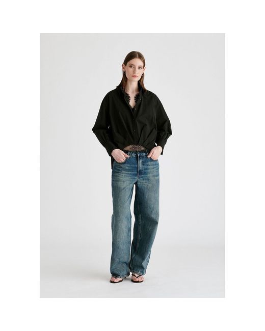 Paisie Black Two-Piece Pleated Waist Shirt Set With Lace Cami Underlay