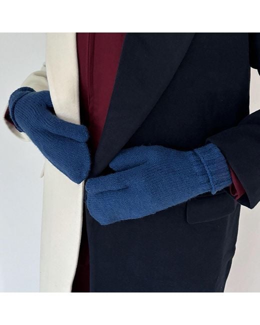 London Atelier Byproduct Blue Soft Two Finger Knitted Mitten Gloves