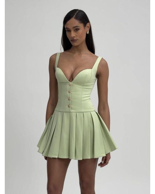 Miss Circle New York Green Tala Pistachio Sleeveless Pleated Preppy Mini Dress