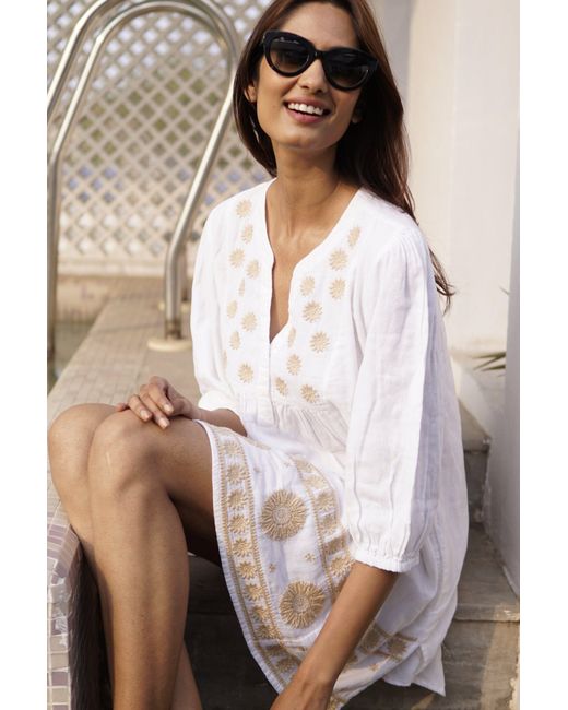 La Mandarine Blue Kaftan, Hand Embroidered Kaftan, Handmade Beach Coverup