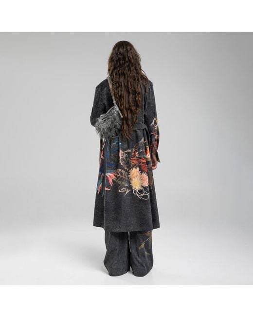 ARTISTA Black Beauty Washed Corduroy Floral Printed Shirt Dress