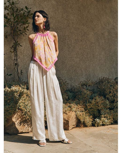 Lost Pattern White Beach Blossom Wide-Leg Pants