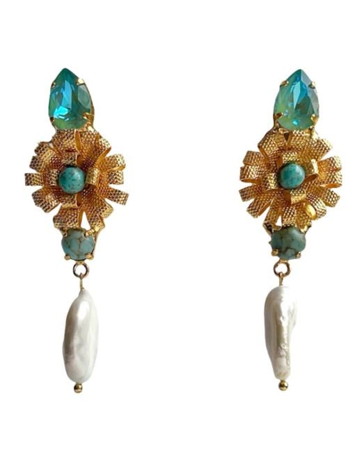 Laura Gray Blue Flower Baroque Pearl Drop Post Earrings