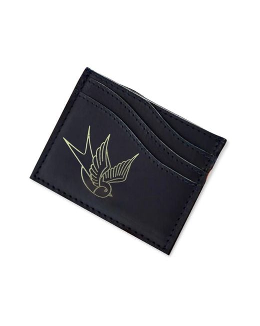 VIDA VIDA Blue Swallow Tattoo Leather Card Holder for men