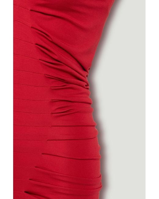 Nocturne Red Ruched High-Neck Maxi Dress
