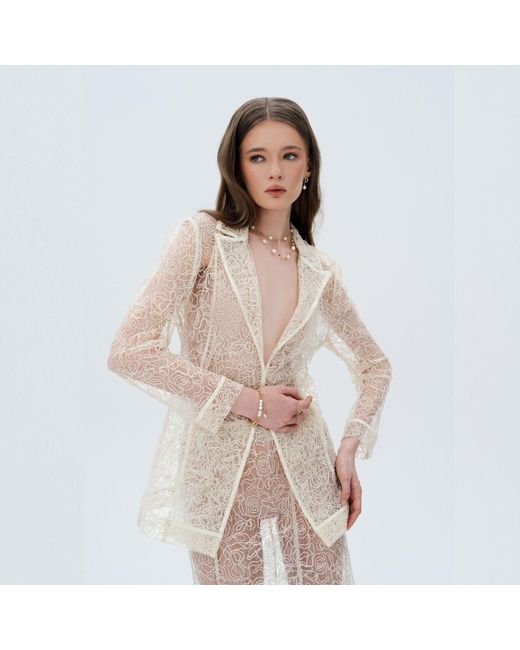 Elsava White Lace Tailored Blazer