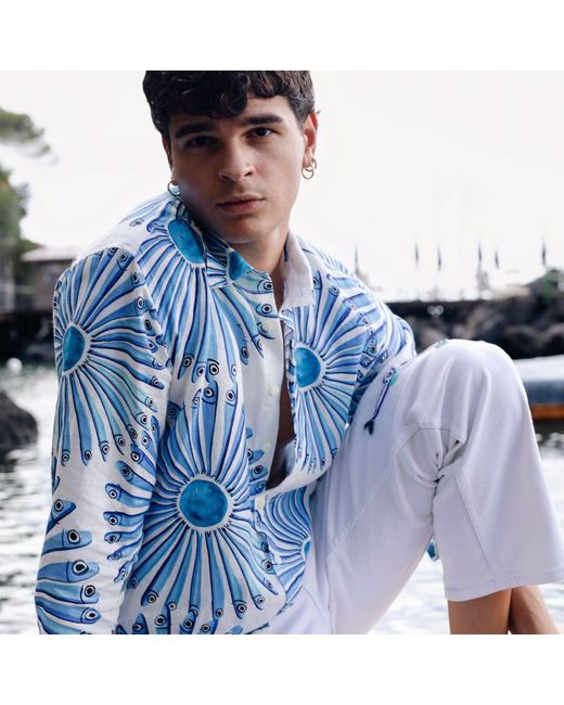 Casa Atelier by Ferdinando Fusco Blue Anchovy Boyfriend Shirt for men