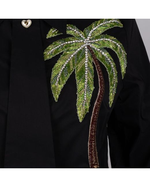 House of Laines London Black Laines Couture Tie Shirt With Embellished Palm Tree