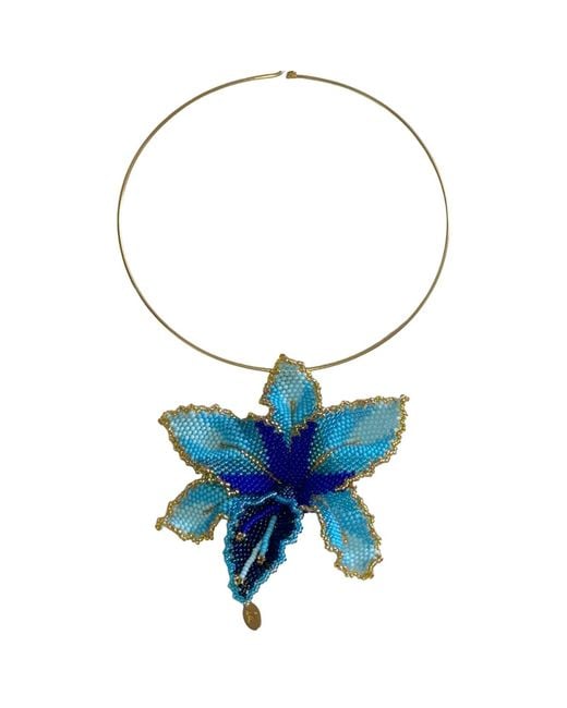 Iliana Arrazola Blue Orchid Choker, Baby And Cobalt, Glass Beads, Beaded Jewelry