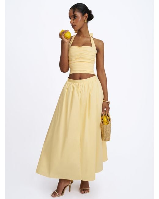 Miss Circle New York White Wilsie Lemon Cotton Poplin Ruched Halter Top