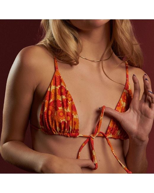 Patti Jane Swim Orange Sharon's Sunny Floral Front-Tie Triangle Bikini Top