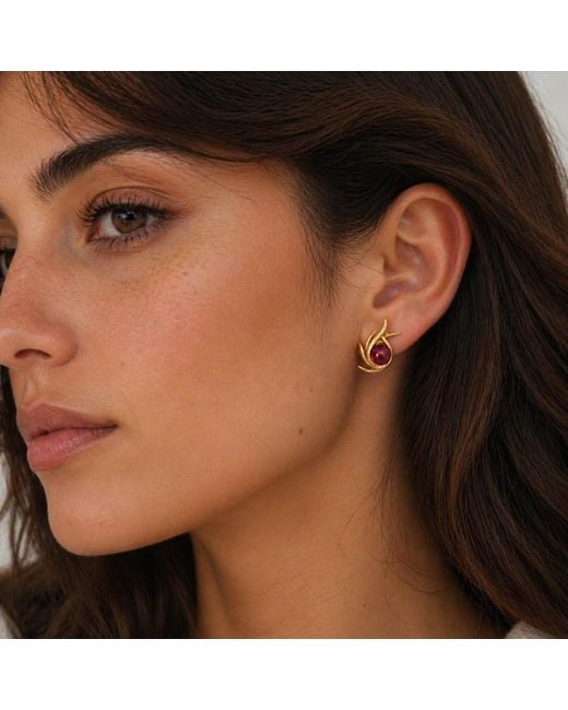 Unaloe Metallic Plated Sterling Poseidon Earrings With Ruby – Nature Inspired Luxury Jewelry For – Symbol Of Freedom & Passion