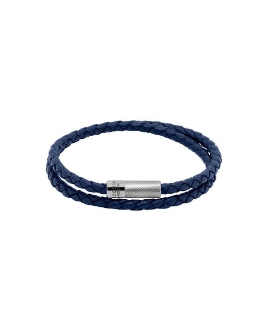 Tateossian Blue Pop Rigato Double Wrap Leather Bracelet for men