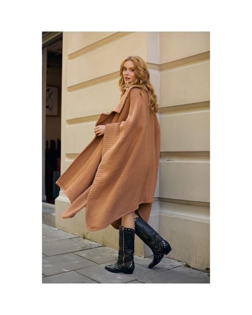 Saachi Brown Comfy Oversized Waffle Knit Collared Camel Jacket