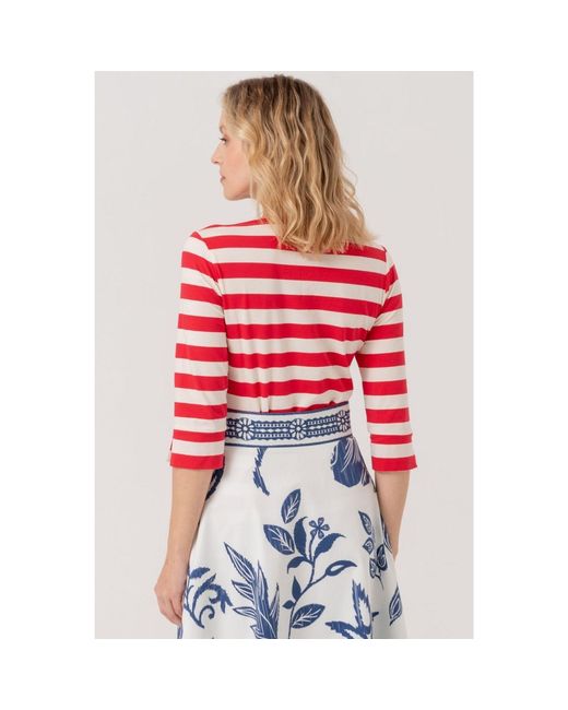 Marianna Déri Red Top With Boat Neckline Striped