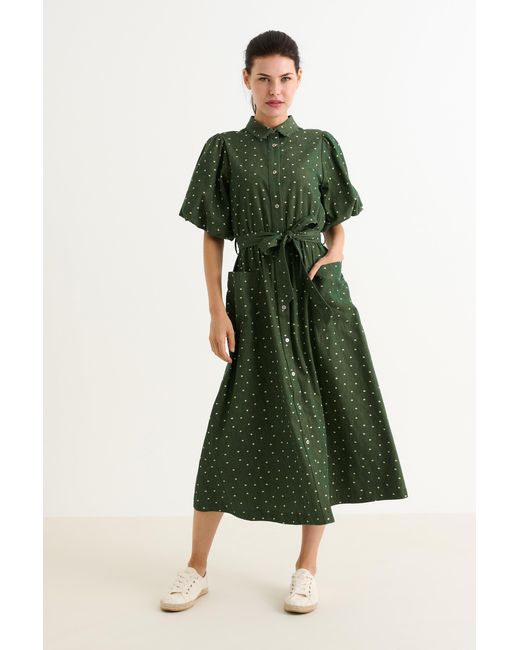 Louche Green Lola Flower Dot Print Balloon Sleeve Shirtdress