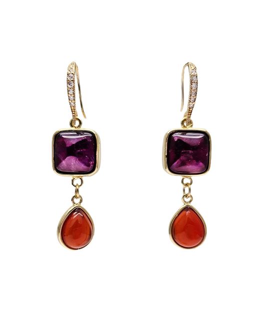 Farra Red Natural Garnet With Agate Dangle Earrings
