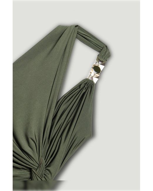 Nocturne Green Neutrals Draped Halter Mini Dress