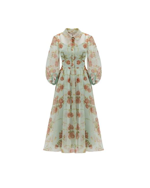 Georgette Green Garden Poem Floral Dress