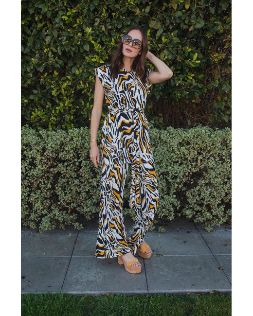 Jennafer Grace Metallic Saffron Zebra Tunic & Palazzo Set