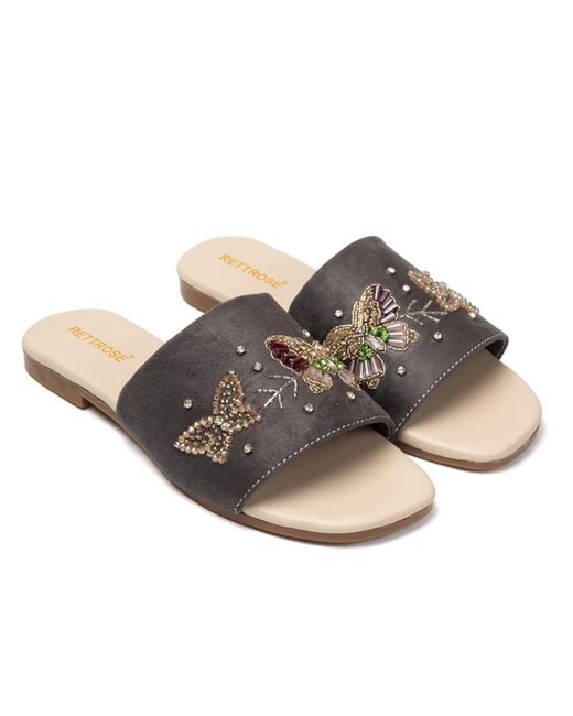 Rettrose Gray Saylor Luxury Plush Diamanté Embellished Handmade Sliders