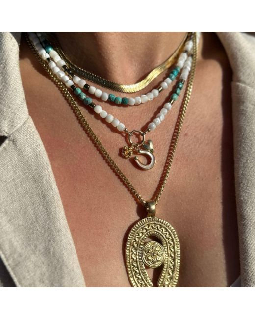 Rachel Nathan Metallic Mother Of Pearl With Western Charm Necklace