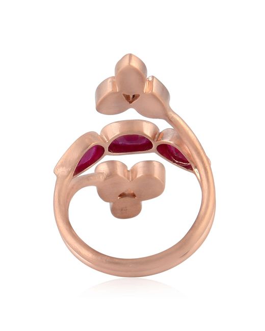 Artisan Pink Rose Gold Uncut Diamond Ruby Cocktail Ring Handmade
