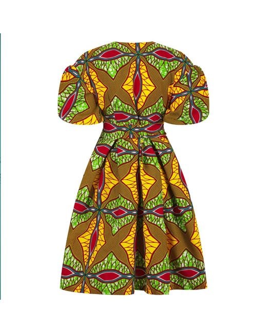 Ohema Ohene Yellow Cotton Floral Wrap Midi Dress