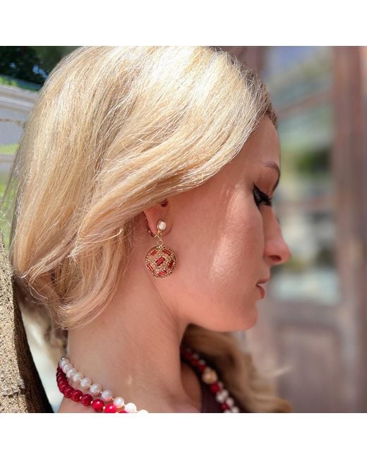 Farra Rhinestones Bordered Corals Clip Earrings