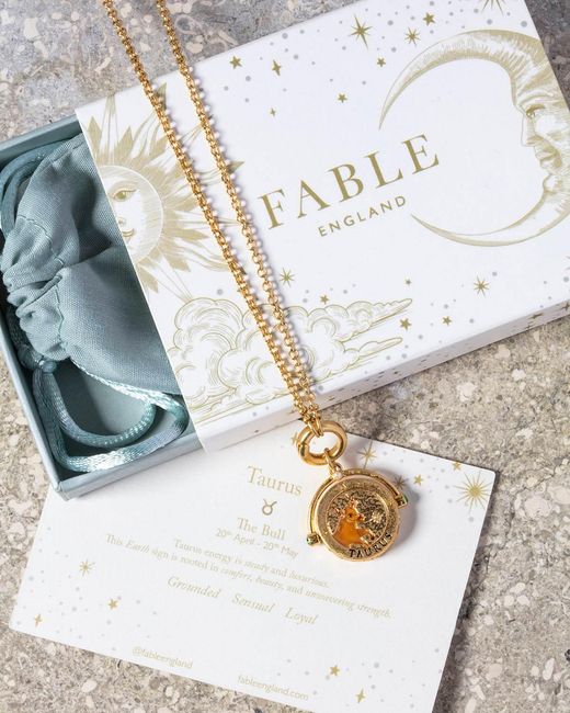 Fable England Metallic Taurus Zodiac Spinner Necklace