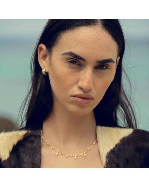 Shaded the Label Metallic Pentire Pearl Droplet Chain Necklace