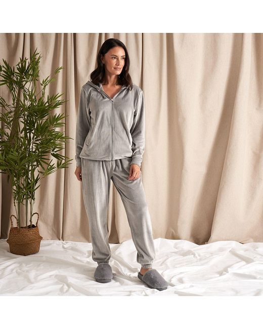 Pretty You London Gray Velour Hoody Jogger Set