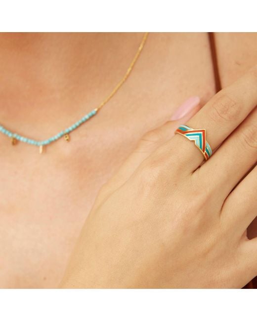 Spero London Blue Enamel Four Color Sterling Arrow Ring