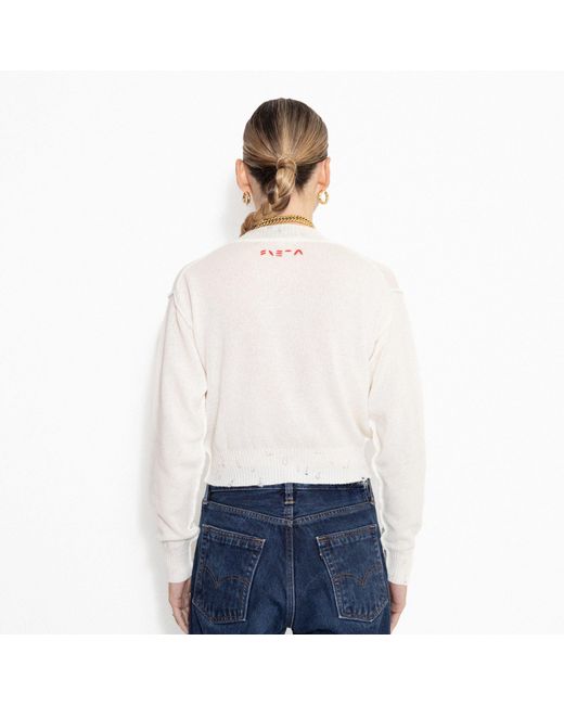 SVETA Milano White Billie Cashmere Sweater With Embroidery