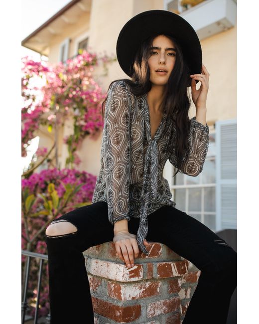 Jennafer Grace Gray Peri Paisley Tie Front Blouse