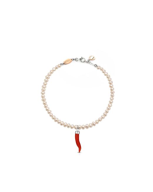Unaloe White Sterling Baroque Pearl Cornicello Charm Bracelet For – Adjustable Elegant Jewelry