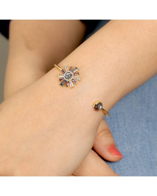 Artisan Metallic Iolite, Labradorite, Topaz & Diamond Open Cuff Bracelet