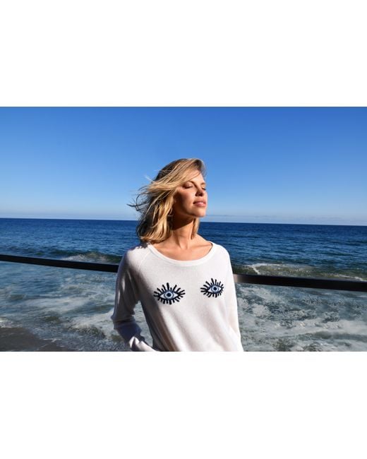 Catnip and Seaweed White Evil Eye Cashmere Sweater