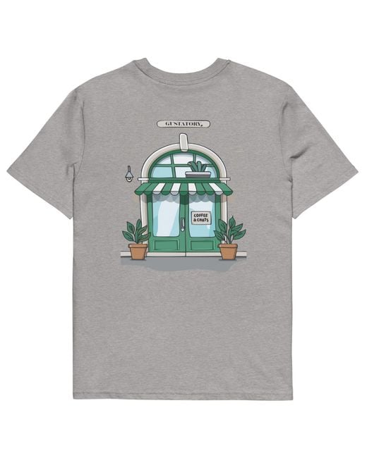 Anchor and Crew Gray Heather Gustatory Coffee & Chats Organic Cotton Embroidered T-Shirt