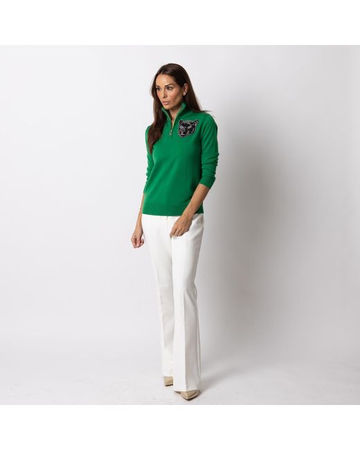 Laines London Green Laines Couture Quarter Zip Jumper With Embellished Panther