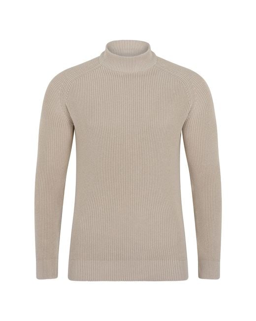 Paul James Knitwear Gray Midweight Cotton Byrne Ribbed Mock Turtle Neck Jumper for men