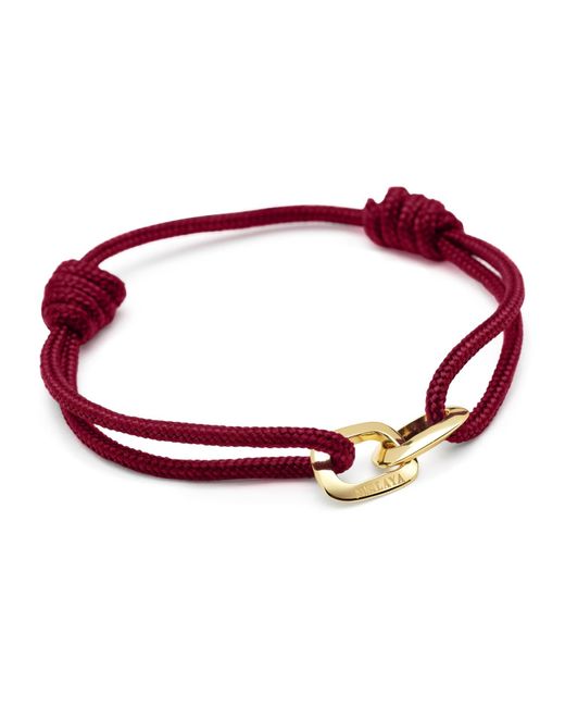 Nialaya Dark Red String Bracelet With Gold Interlocking Rings for men