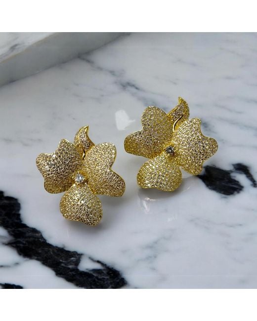 Latelita London Metallic Flower Large Stud Earrings Gold