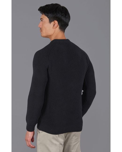 Paul James Knitwear Blue Heavyweight Cotton Clark Fisherman Rib Knit Jumper for men