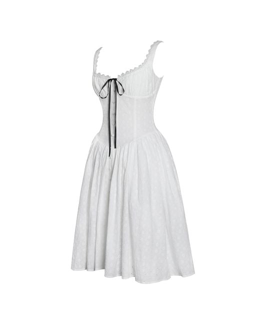Miss Circle New York White Madison Cotton Eyelet Square Neck Midi Dress