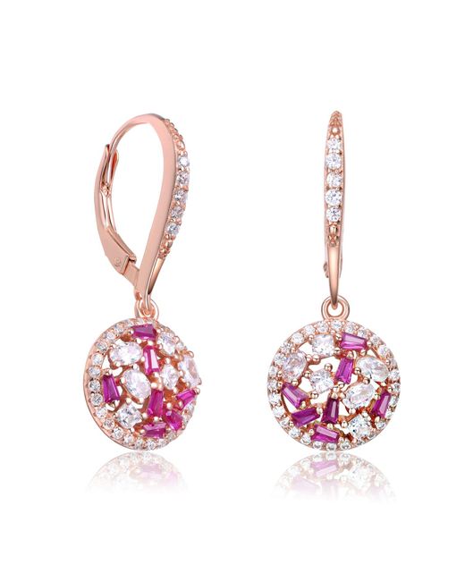 Genevive Jewelry Sterling Silver Rose Gold Plated With Colored Baguette, Oval And Round Cubic Zirconia Round Leverback Earrings