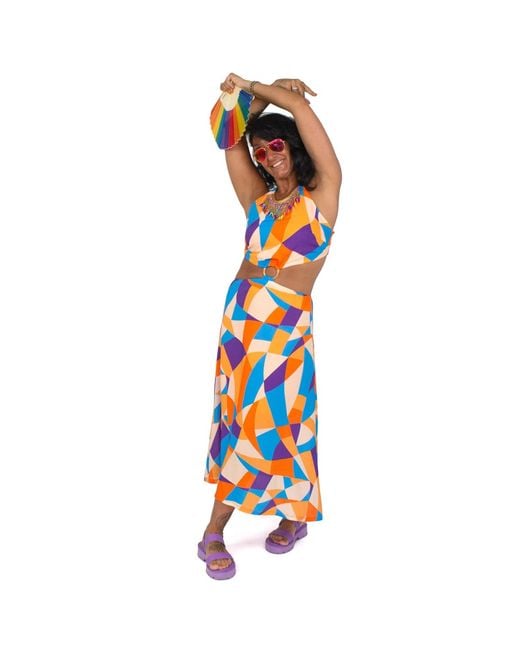 Lalipop Design Orange Halter Neck Midi Dress With Cut-Out Details